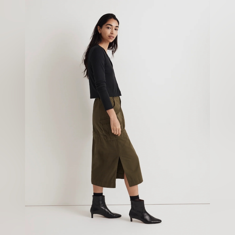 Madewell Cotton Cargo Convertible Midi Skirt in (Re)generative Chino In Loden XL - Picture 2 of 12